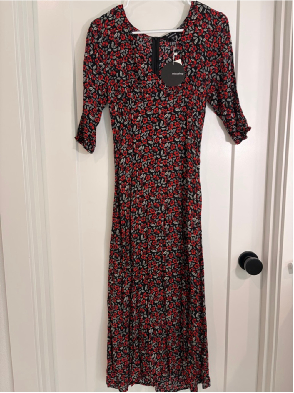 Mittoshop Floral V-Neck Maxi Dress Black Red White Size Small NWT